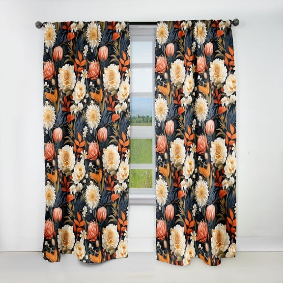 Designart "Warm Tropics In Orange And Beige" Floral Blackout Curtain Single Panel