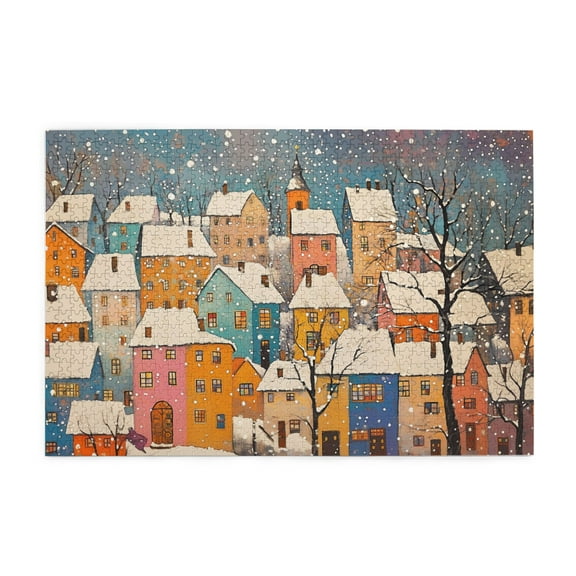 1000 PCS Winter Snow Scenery In The Small Town - 1000 Piece Wooden Puzzles,Funny Artwork For Adults,Vintage Style Jigsaw Puzzles,Great For Relaxation And Display For Puzzle Enthusiast