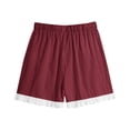 thumbnail image 4 of Cagogo Women Plus Size Elastic Waist Shorts with Pockets Casual Loose Beach Vacation Lounge Trousers Summer Travel Denim Shorts, Wine XL, 4 of 7