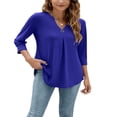 thumbnail image 3 of EIMELI Blouses à Manches 3/4 Col en V pour Femmes Chemise Boutonnée Printemps Ample Décontractée Mode Urbaine, 3 of 7