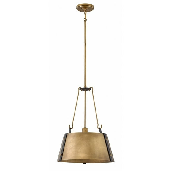 Open Box 1 Light Medium Drum Chandelier In Traditional-Rustic-Industrial Style 15.25 Inches Wide By 19.75 Inches High-Rustic Brass Finish Hinkley Lighting