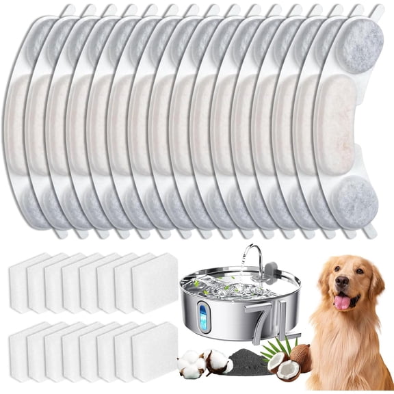 16 Sets Pet Dog Replacement Filters Compatible with Smartoo 7l/236oz/1.8G Dog Water Fountain, Water Fountain Filters for Stainless Steel Dog Water Fountain