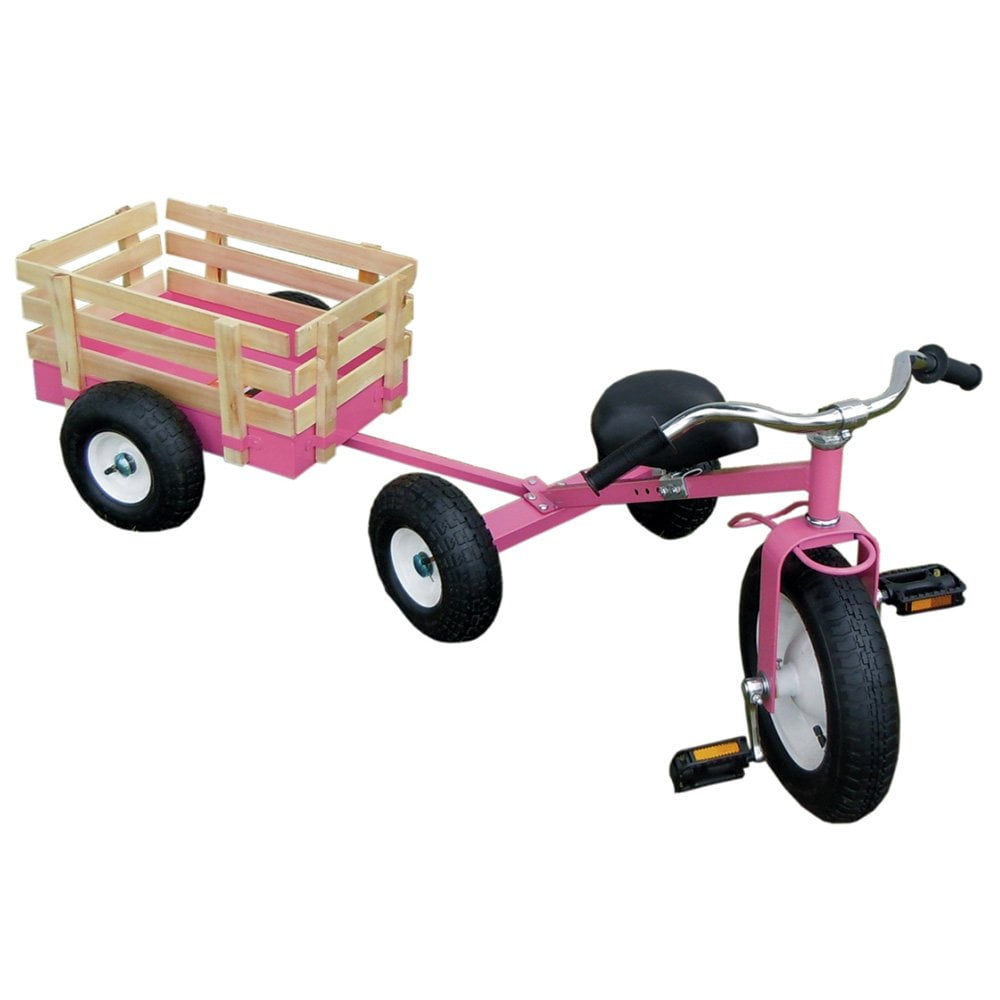 Valley Industries Classic All Terrain Kids Toy Tricycle with Pull Along Wagon Trike (Pink