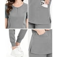 thumbnail image 7 of pstuiky Scrubs for Women, Women's Short Sleeve Round Neck Scrub Set Solid Color Nurse Uniform with Pants Casual Workwear for Nurses Work, Daily Wear and Home, Gray XXL, 7 of 7