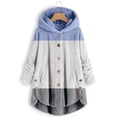 thumbnail image 2 of UAMVSH Fuzzy Sherpa Hoodie Jackets for Women Color Block Warm Winter Plush Fleece Long Sleeve Button down Hooded Sweatshirts(X-Large,Blue 1), 2 of 4
