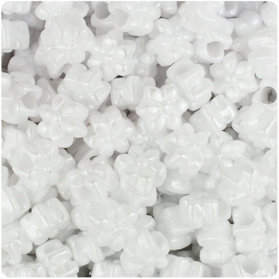 BeadTin White Pearl 13mm Flower Pony Beads (250pcs)