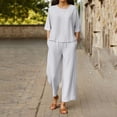 thumbnail image 2 of CQXIDFH Pajamas Set for Women Cotton Linen 2 Piece Set Breathable Top with Wide Leg Pants Loose Summer Wear Pjs Lounge Set, 2 of 5