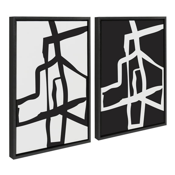 Kate and Laurel Sylvie Bold Sophisticated Abstract Black and White Stroke Framed Canvas Wall Art Set by The Creative Bunch Studio, 2 piece 18x24 Black, Modern Striking Brushstroke Art Set for Wall