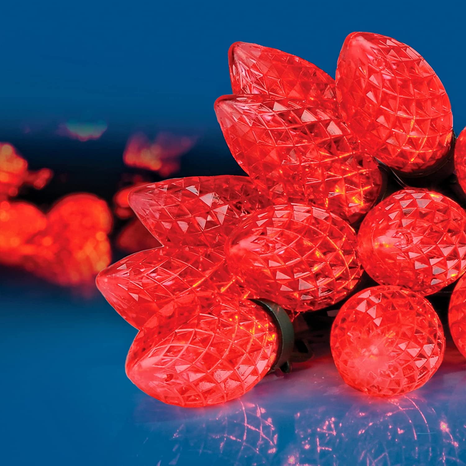 Twinkle Star C9 Christmas Lights, 12 FT 25 Lights Faceted Strawberry String Lights Indoor Outdoor Decor, 120V UL Certified Connectable Tree Light Strand for Thanksgiving Day Holiday Party, Red