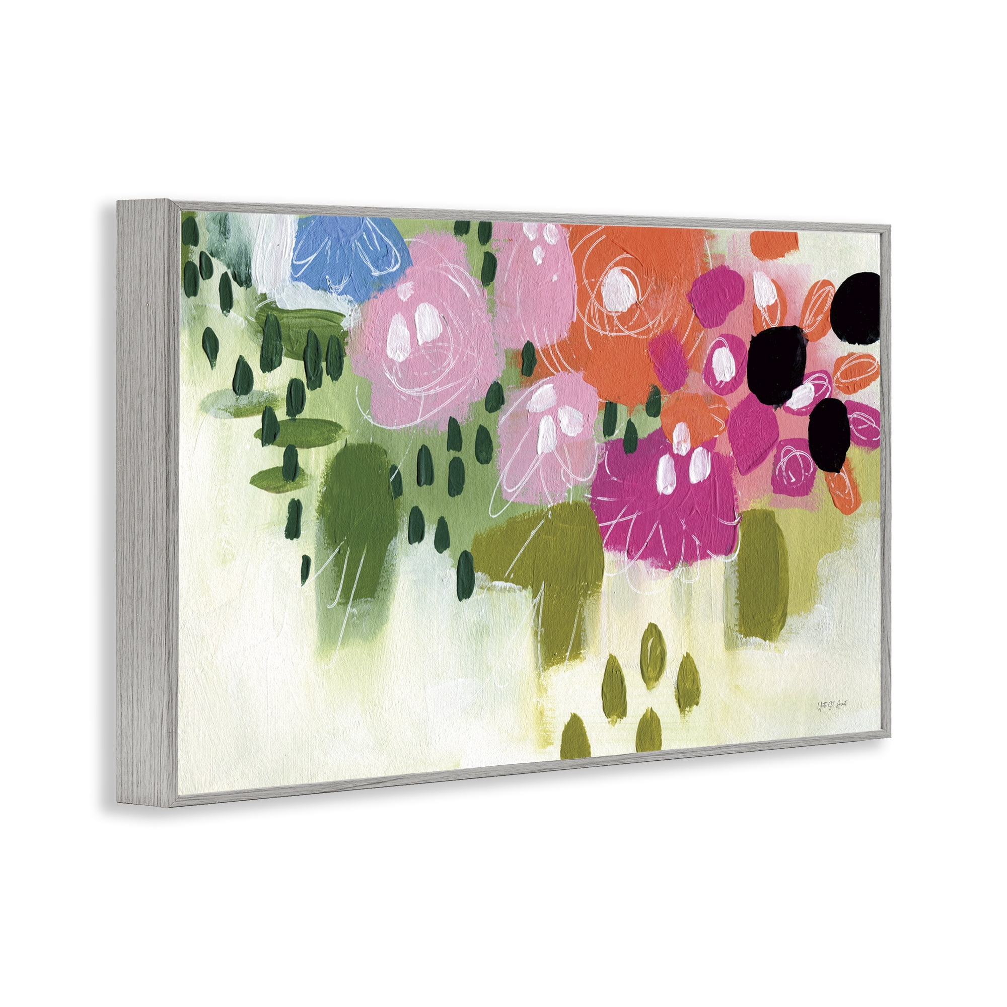 Stupell Industries Abstract Brushed Floral Botanical & Floral Painting Gray Framed Art Print Wall Art, 24 x 16