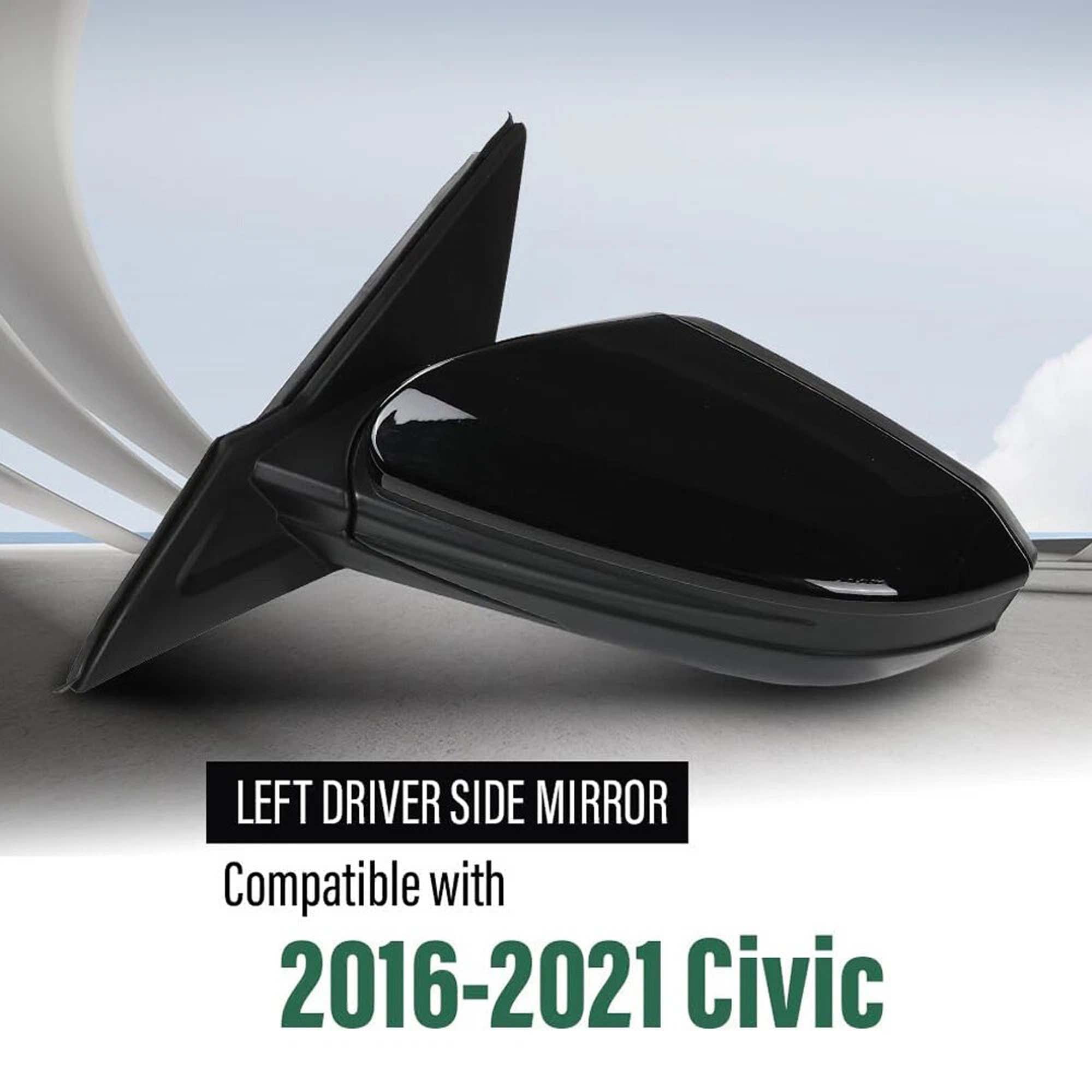 Mirror Assembly For Honda Civic 2016-2021 Left Driver Side Manual Fold Black LH