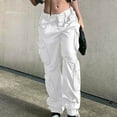 thumbnail image 2 of Cargo Pants Mid Waist for Women Wide Straight Leg Pant Button Waist Zipper Front Trouser with Pocket, 2 of 7
