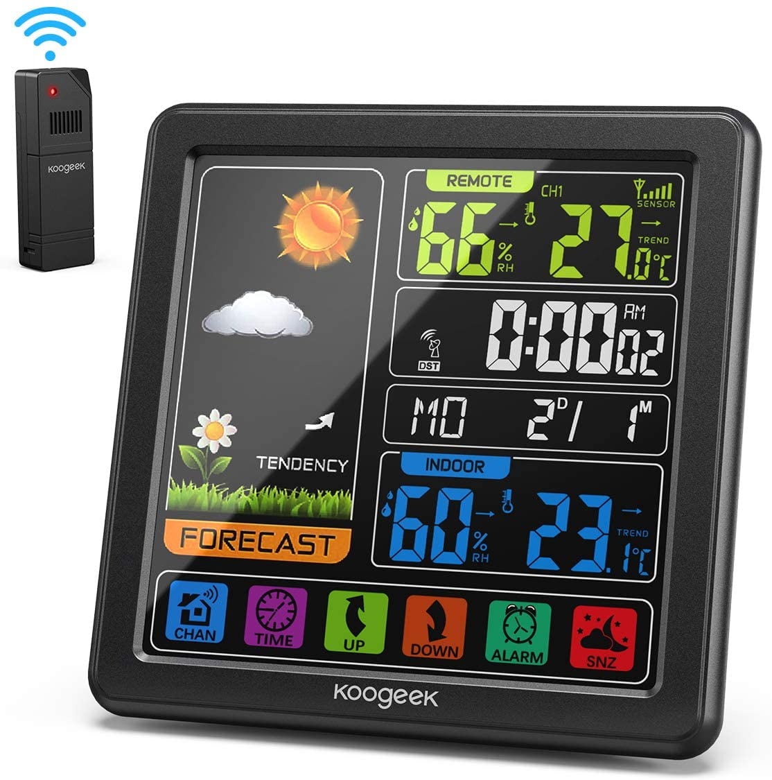 Color Wireless Weather Station Forecast Alarm Clock Temperature w/Outdoor Sensor 