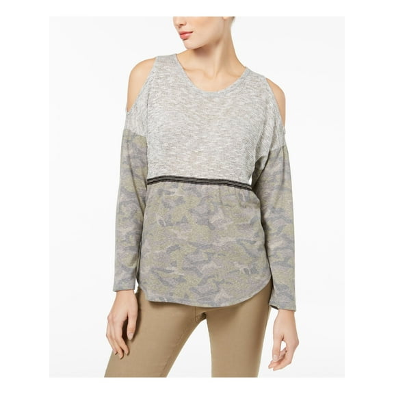 INC $49 Womens New 1425 Gray Mixed-Media Cold Shoulder Long Sleeve Top S B B