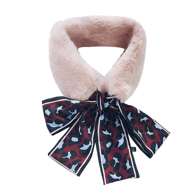 Bufanda de cuello de piel sintética con cuello de piel de felpa, cálida, de invierno, con cinta de leopardo Cuello rosa