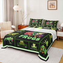 Homewish Green Frog 4-Piece Full Size Sheets for Boys Girls,Cartoon Animal Bed Sheets,Flower Wildlife Lightweight Sheet Sets,Lightweight Room Decor