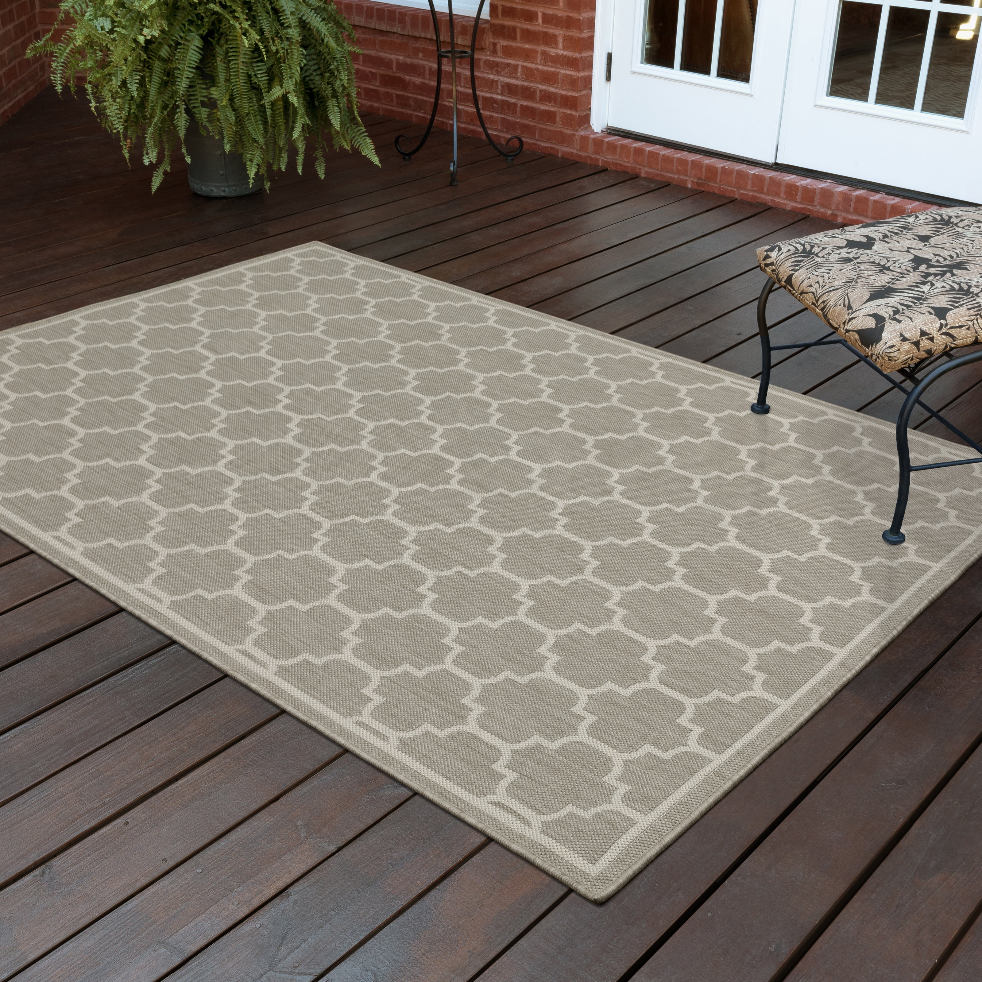 Avalon Home 3' x 5' Gray and Taupe Trellis Outdoor Rug