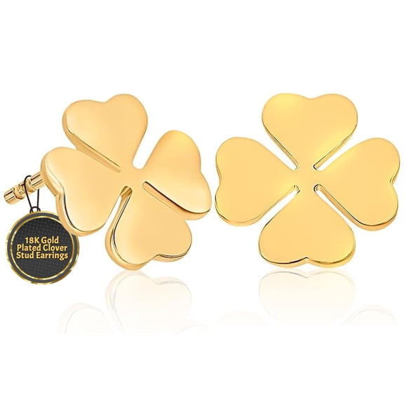 Mystigrey Clover 18K Gold Plated Stud Earrings for Women