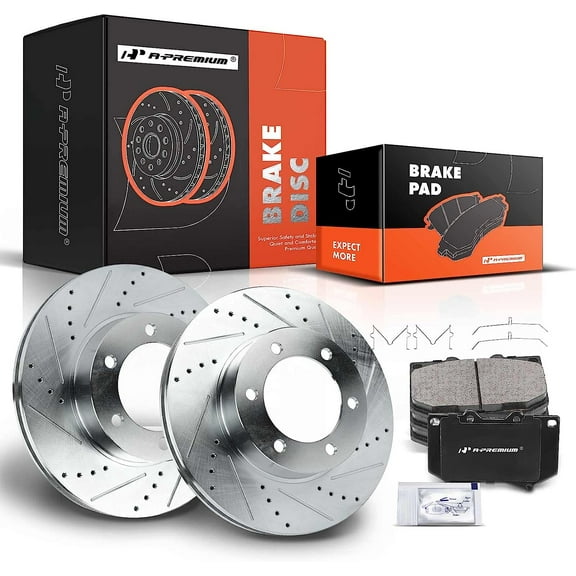 A-Premium 12.55 inch (318.7mm) Front Drilled and Slotted Disc Brake Rotors   Ceramic Pads Kit Compatible with Select Toyota Model - Tundra 2000-2003, Sequoia 2001-2003, 3.4L 4.7L, 6-PC Set
