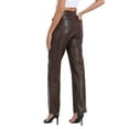 thumbnail image 5 of HDE Women's Pull On Faux Leather Kick Flare Pants with Pockets Dark Brown - L, 5 of 7