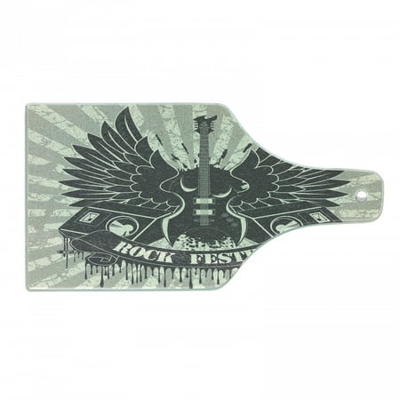 

Rock Music Cutting Board Striped Background Instrument Wings Speakers Rock and Roll Design Hipster Tempered Glass Cutting and Serving Board Wine Bottle Shape Taupe Dust Cream by Ambesonne