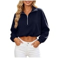 thumbnail image 4 of Qgtaibl Women Quarter Zip Cropped Sweatshirts Drawstring Hem Lapel Workout Shirt Lantern Long Sleeve Loose Fit Casual Pullover Tops Navy XXL, 4 of 8