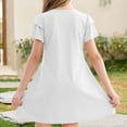 thumbnail image 4 of Fesfesfes Girls' Summer Solid Color Short Sleeve Crew Neck Elastic Waist Dress Casual Comfortable Dress for Kids A-line Ruffle Sleeve Casual Dress 5-15 Years, 4 of 6