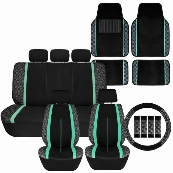 FH Group We Are Young Life Universal Fit Car Seat Covers Floor Mats Steering Wheel Covers & Belt Pad - Mint