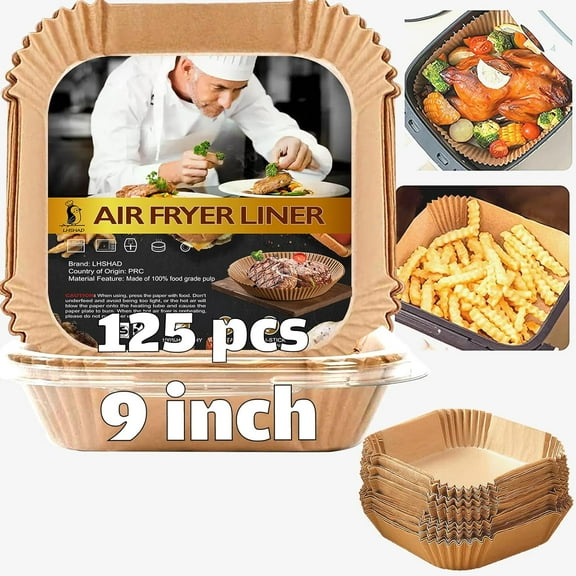 Disposable, Large Fit for 6-10QT Airfryers 9 Inch Square Air Fryer Paper Liners, 125-Pack