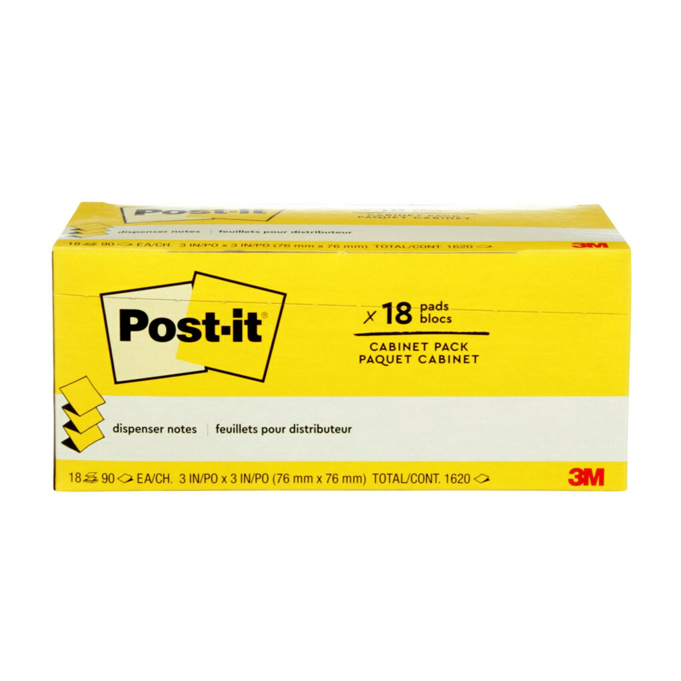 Post-it Dispenser Pop-up Notes, 3 in x 3 in, Canary Yellow, 18 Pads