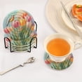 thumbnail image 5 of Haosy Set of 6 Drink Woven Coaster with Holder Heat Resistant Non-Slip Bar Coasters 4 Inches Watercolor Bird Tulip, 5 of 7