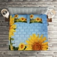 thumbnail image 2 of Ambesonne Floral Quilted Coverlet 3 Pcs, Sunflowers on the Wall, Queen Size, Yellow Green, 2 of 2