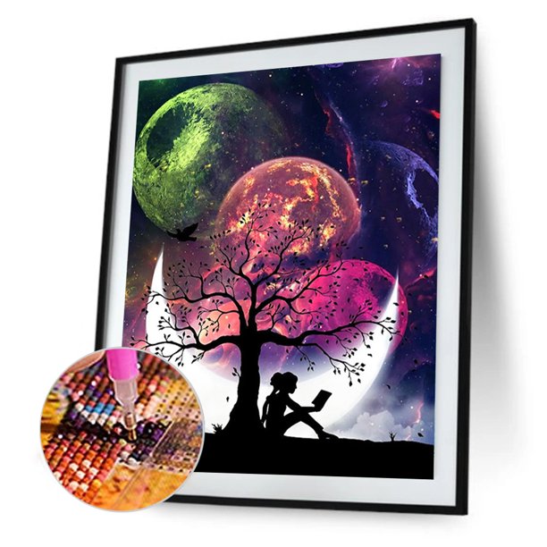 Cuadros Decorativos 5D DIY diamante pintura árbol luna completo cuadrado taladro mosaico imagen pared decoración Tmvgtek embutido en tela