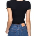 thumbnail image 4 of Simply Fashion Women’s Short Sleeve V- Neck Cotton Spandex Crop Top,Black,Large, 4 of 4