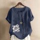 thumbnail image 2 of Vestidos Casuales Para Mujer, Blusas De Mujer De Moda Blusa informal de lino con cuello redondo, manga corta y botones para mujer, 2 of 4