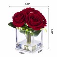 thumbnail image 4 of Enova Home Artificial Flowers Velvet Roses Fake Silk Flowers Arrangement in Cube Glass Vase with Faux Water for Home Office Wedding Decoration (Red), 4 of 4