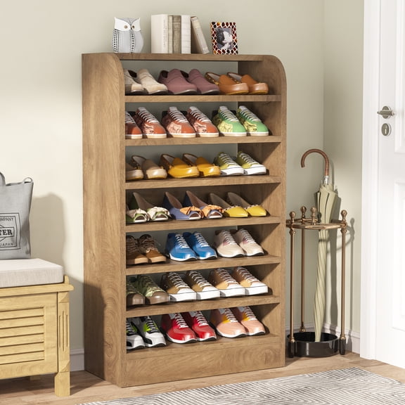 Finmind  6-shelf Shoe Rack,  47.24 Inch Tall Wooden 8-Tier Shoe Storage Cabinet for Living Room, Bedroom, Home, White