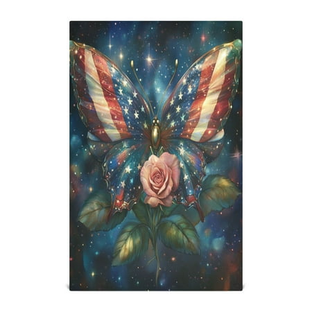 

WOBOGO American Flag Butterfly Kitchen Towel 6 Piece Large Cotton Dishcloth Premium Absorbency Set with Hanging Loop