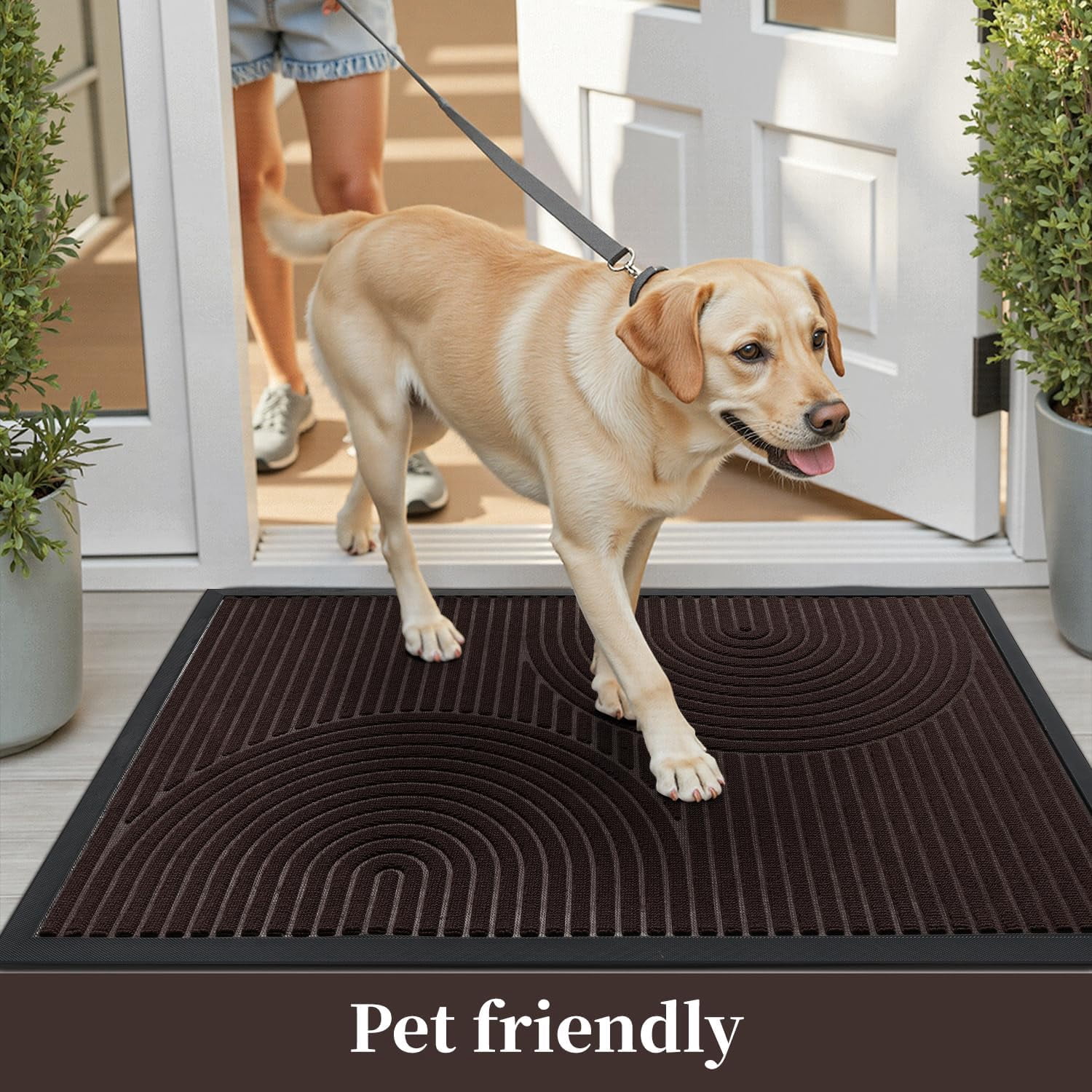 SIXHOME Outdoor Mat 24"x35" Non Slip Front Door Mat Outside Absorbent Rubber Welcome Mat Low Profile Dirt Trapper Indoor Outdoor Doormat Boho Arch Door Mat Outside Thick Entryway Rug Brown