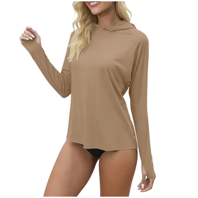 Ziynglg Chandails pour Femmes à Manches Longues, Hauts de Protection Solaire, Randonnée, Séchage Rapide, Hauts de Course, Couleur Unie, Hauts d'Extérieur