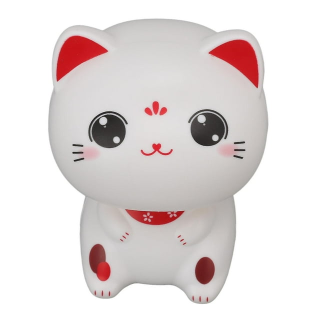 Cute Cat Ornament Solar Light Induction Plastic Lucky Nodding Cat for Restaurants Car Dashboard with Large Eyes