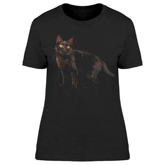 Balck Shorthair Cat Standing T-Shirt Women -Image by Shutterstock, Female x-Large