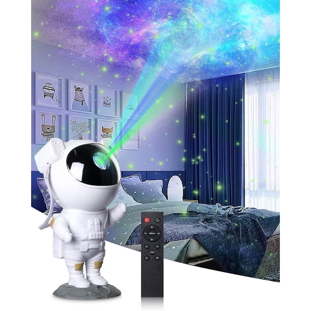 Proyector de galaxia de astronauta, proyector de luz de estrella espacial de astronauta para niños, proyector de luz de noche estrellada ajustable 360 para dormitorio con temporizador y remo