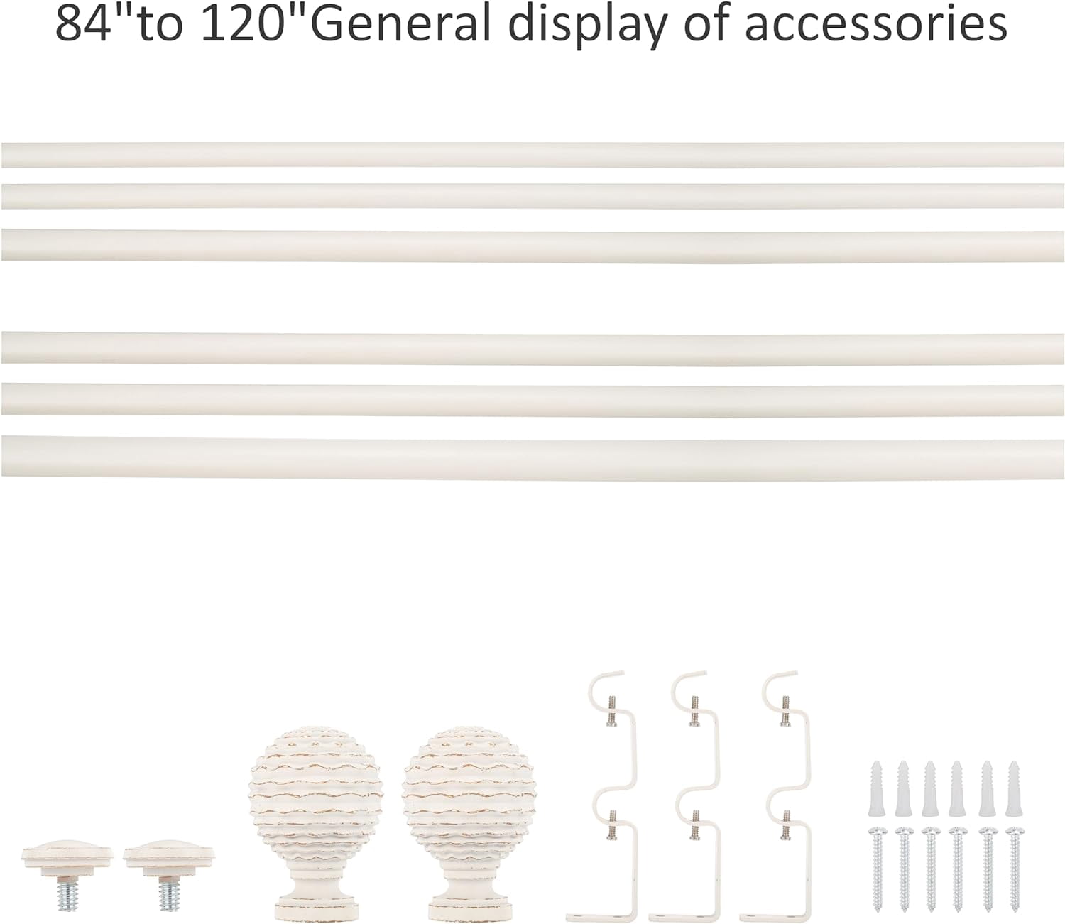 eTeckram 5/8" Double Curtain Rod with Boule Finials,Weathered White,84‘’-120‘’