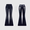 thumbnail image 2 of 2026 New Women's Dark Wash Cross Embroidery Back Pocket High Waist Flare Denim Jeans Vintage Western Bootcut Pants, 2 of 6