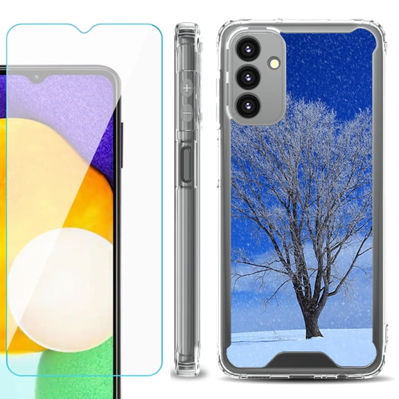 Shockproof Bumper Phone Case for Samsung Galaxy A13 5G, with Tempered Glass Screen Protector, by OneToughShield ® - Snowing Tree
