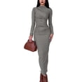 thumbnail image 1 of Vestido Ajustado de Otoño para Mujer, de Larga, con Cuello Redondo Fruncido y Corte Entallado, Vestido de Cóctel para Fiesta Gris M, 1 of 10
