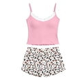 thumbnail image 4 of MEZZALL Women 2 Piece Sleepwear Set Lace Spaghetti Strap Ribbed Camis Tops Drawstring Scalloped Shorts Leopard Print Pajama Set for Daily Home Relaxation Trendy Pjs, 4 of 4
