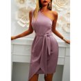thumbnail image 5 of Dresses for Women 2023 One Shoulder Dresses for Women Sleeveless Sexy Solid Color Belted Mini Dress Slim Fitted Elegant Formal Cocktail Dresses, 5 of 7
