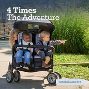 Foundations Gaggle Compass 4-Seat Quad Stroller, Reclining Seats with Canopy, Red